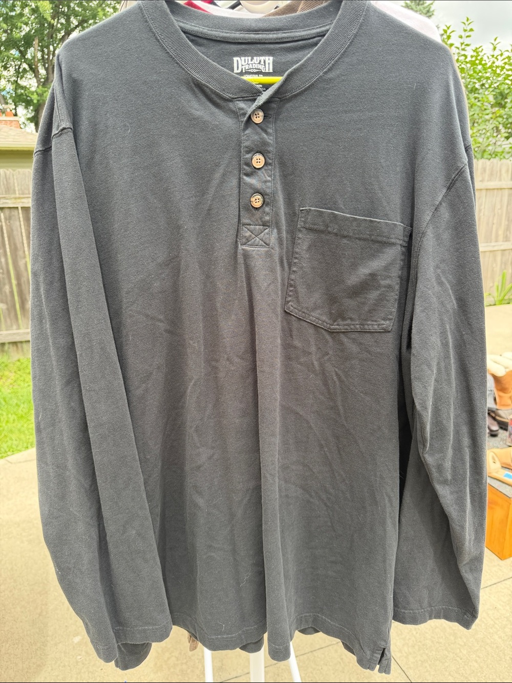 Duluth Trading Co Men's Charcoal Long-Sleeve Henley with Chest Pocket